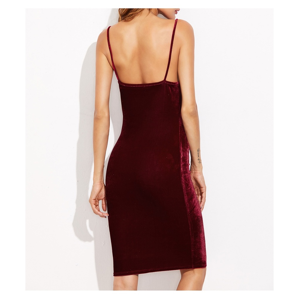 Burgundy Cowl Neckline Bodycon Dress - Picture 4 of 8